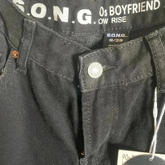 S.O.N.G. 90’s Boyfriend Low Rise Stretch Denim Distressed Black Jeans Size 9/29 - Picture 5 of 10